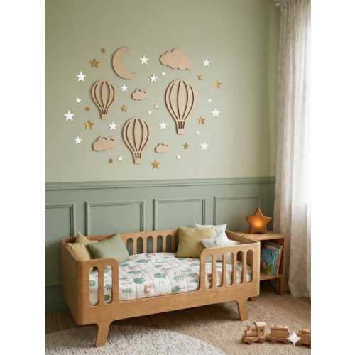 Wooden Children's Wall Decoration - Hot Air Balloons, Clouds and Moon Set - Baby Room Decor - Dreamy and Scandinavian Theme