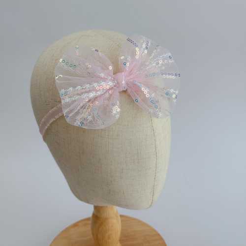 Baby Girl Pink Sequin Tulle Bow Headband