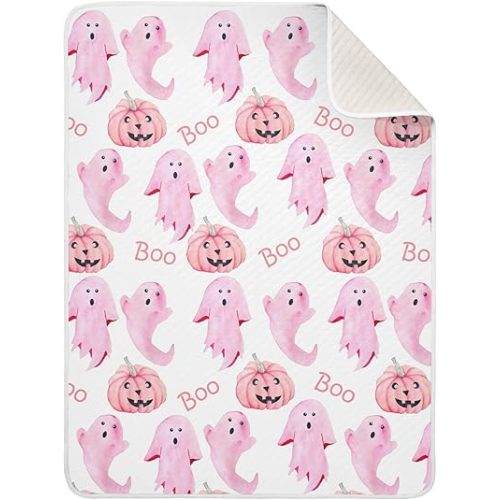 Halloween Ghosts Pink Baby Blankets Soft Warm Crib Stroller Blanket for Toddler Newborn Girls Boys, 30x40in