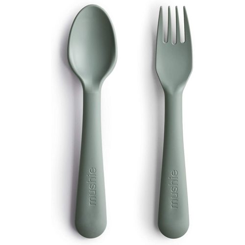 mushie Flatware Fork and Spoon Set For Kids | Made in Denmark (Sage) - (Sage) Fork/Spoon