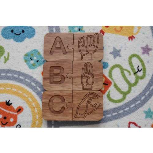 ASL Alphabet Puzzle: Montessori Wooden Matching Tiles