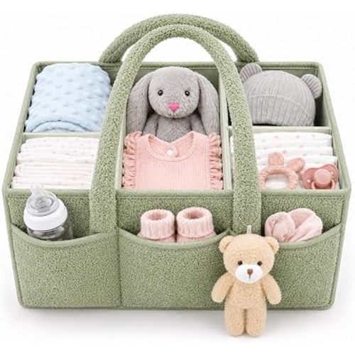 lanleay Diaper Caddy Organizer Baby Storage Basket Green Nursery Baskets