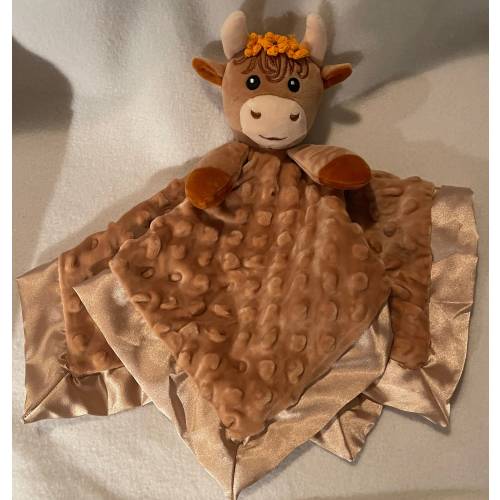 Girl Highland Cow Personalized/Flowers on Head/Brown Minky Baby Snuggle