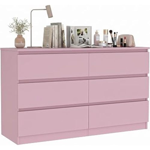 Pink 6 Drawer Dresser for Bedroom, Modern Dresser with Deep Drawer,Wide Storage Chest of Drawers, Bedroom Storage Organizer Furniture for Living Room