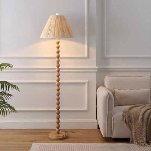 One Allium Way® Wren 61.5" Modern Rustic Bobbin Pleated Paper Shade/Resin LED Floor Lamp | Wayfair