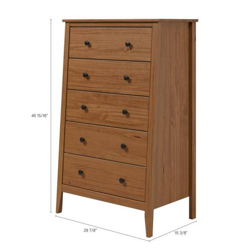 Jela Solid Wood 5 Drawer Dresser - Caramel