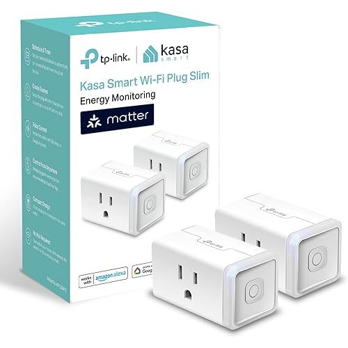 Kasa Smart Plug, Matter Compatible, Energy Monitoring, Compact Design, 15A/1800W Max, Super Easy Setup, Works with Apple Home, Alexa & Google Home, UL Certified, 2.4G Wi-Fi Only, White, KP125M(2-Pack)
