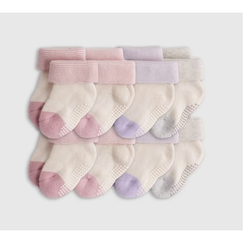 Organic Cotton Gripper Fold Over Socks 8-Pack - Baby in Pink/Blue Multi