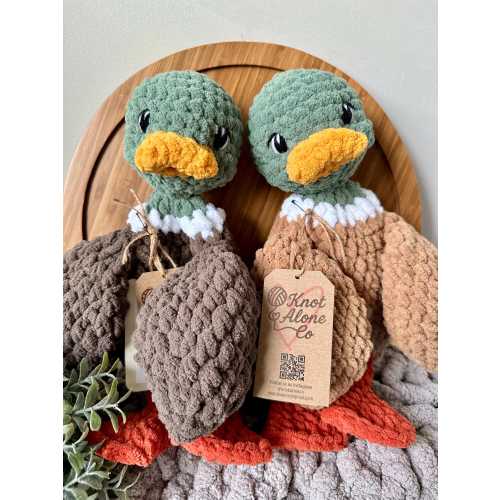 Large Handmade Crochet Duck Mallard Lovey Snuggler - Baby Shower Gift