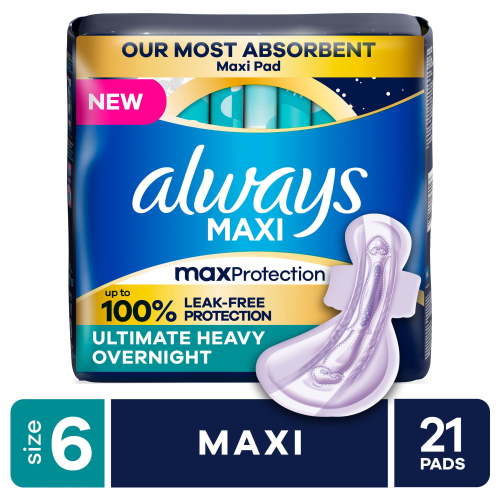 Always Maxi Overnight Pads with Wings, Size 6, 21