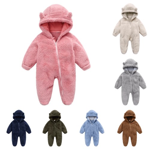 UMfun Newborn Baby Fleece Footie Snowsuit Winter Bunting Onesie Cartoon Warm Hooded Romper Jumpsuit Outfits For Girls Boys Hot Pink,0-3 Months
