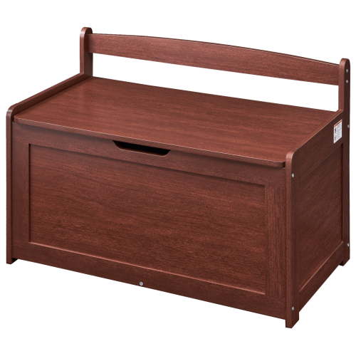 KFFKFF Children's Wooden Storage Chest, Flip-Top Lid with Safety Hinge, 32.68 x 17.91 x 24.02" Spacious Bench for Toys, Suitable for Playrooms, Bedrooms, Living Spaces, Cherry Finish