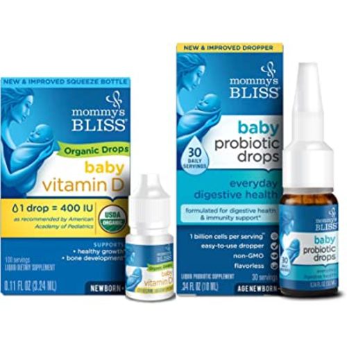 Mommy's Bliss Organic Baby Vitamin D Drops 100 Servings (Pack of 1) with Baby Probiotic Drops Everyday 30 Servings (Pack of 1)