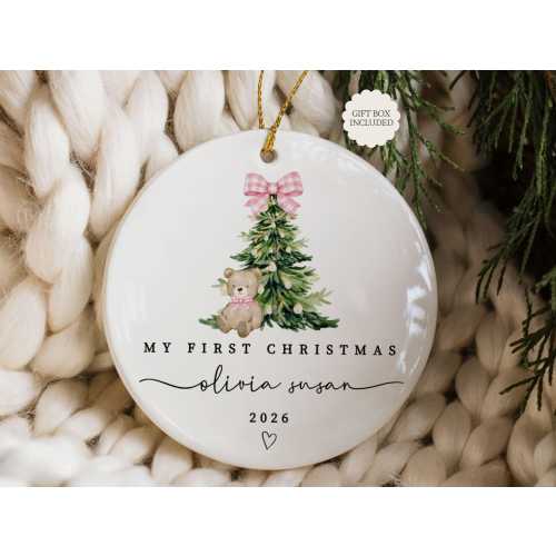 Baby Girl First Christmas Ornament, Girls First Xmas Ornament with Baby Name, Personalized Baby Girl Keepsake Ornament 2025