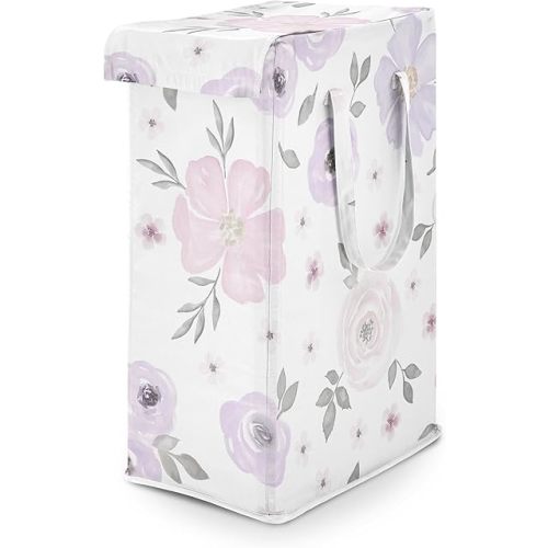 Sweet Jojo Designs Lavender Purple Boho Floral Girl Laundry Hamper Foldable Dirty Clothes Basket with Handles Baby Nursery Kid Bedroom Teen Bathroom Pink Grey Bohemian Farmhouse Shabby Chic Watercolor