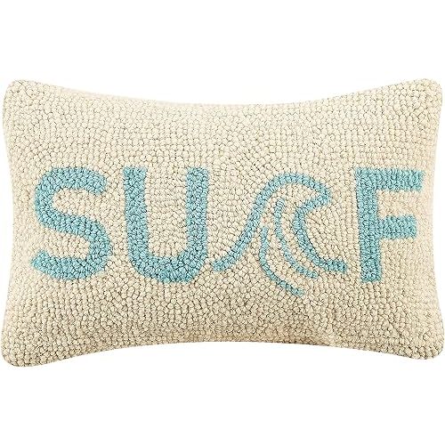 Peking Handicraft 30TG310C12OB Poly Filled Hook Throw Pillow, 12-inch Length, Wool and Cotton (Surf)