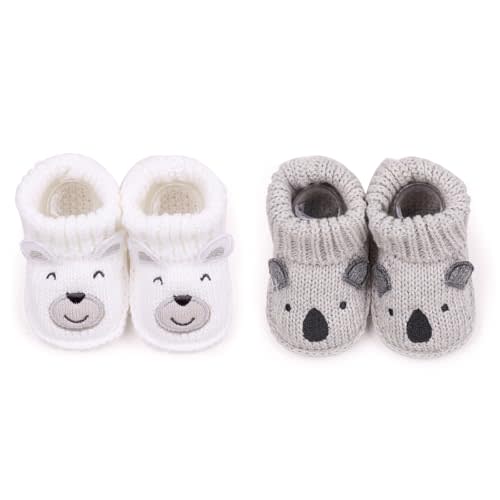 2 Pairs Baby Booties Newborn First Walkers Cozy Shoes Warm Knit Soft Booties for Toddler Infant Boy Girl, 0-3 Months