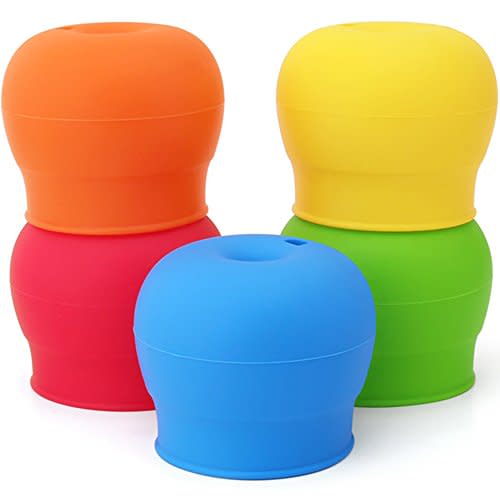 maxin Silicone Sippy Lids Pack of 5, Silicone Spout Makes Cup into Spill-Proof Sippy Cup for Babies and Toddlers