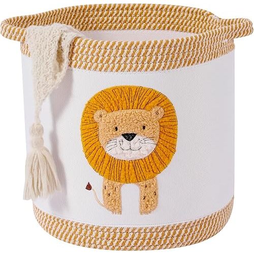 Baby Blanket Baskets Laundry Hamper Cute Lion Nursery Toy Storage Basket, Woven Cotton Rope Nursery Organization Bins For Girls Boys Kids Baby Shower Gifts Baskets