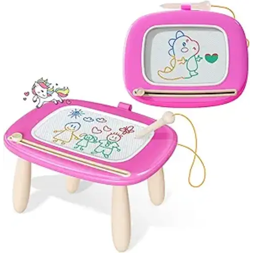 Kikidex Toddler Toys for 1-3 Years, Sturdy Magnetic Doodle Board, Reusable, No Mess, Educational Learning Toys for Kids Birthday (Rose)