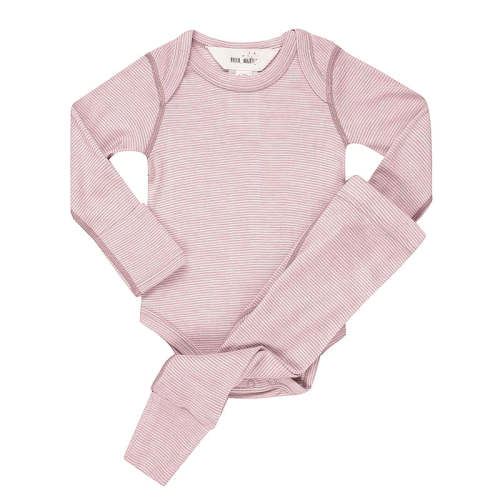 Basics Merino wool Bodysuit Set Mauve Stripe