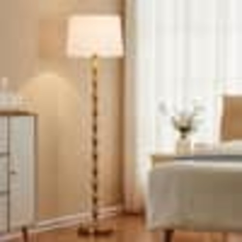 KAWOTI 61 in. Gold Floor Lamp with White Fabric Shade 21153