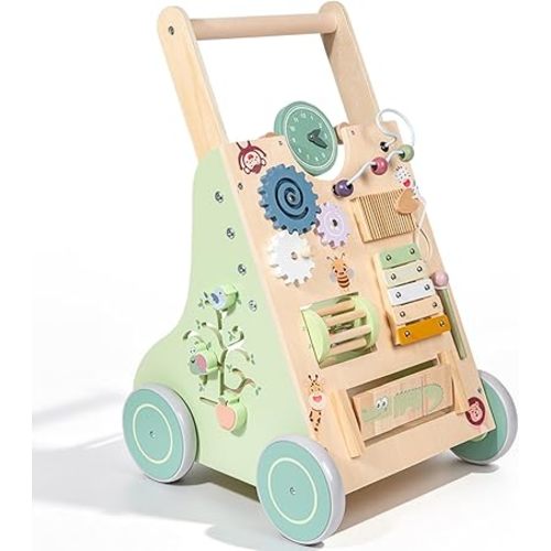 Brownroot 10-in-1 Wooden Baby Walker, Toddler Push Toy with Xylophone