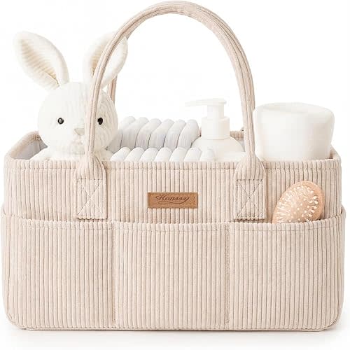 Konssy Baby Diaper Caddy Organizer, Corduroy Nursery Storage Basket