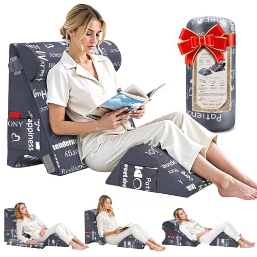 MYLIFESION 3PCS 12" Wedge Pillow with Knee Pillow Set for Sleeping, Acid Reflux, Gerd, Back Pain Relief, Soft Memory Foam Top for After Surgery