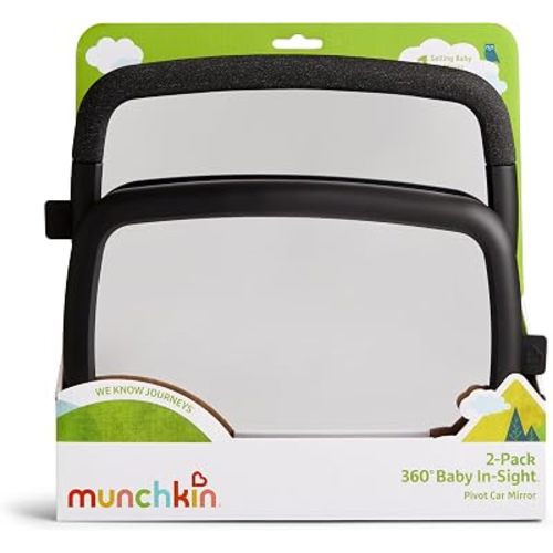 Munchkin Pivot 360 Baby Car Mirror for Rear-Facing Car Seats, Black, 2 Pack
