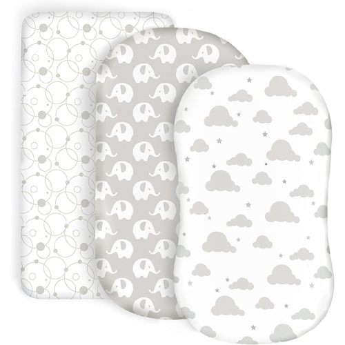 100% Organic Cotton Fitted Bassinet Sheets Perfectly Compatible with Halo, Snoo, Graco, and All Other Standard Size Bassinets. 3 Pk Adapts to Oval, Hourglass & Rectangle Shaped Bassinet Pads. Grey