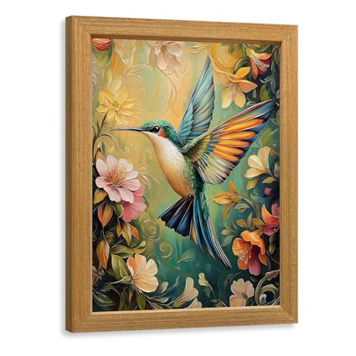 LLEEMPI William Morris Wall Art, Vintage Bird Floral Wall Decor, Hummingbird Flower Canvas Painting, Colorful Nature Botanical Aesthetic Picture for Living Room Bedroom Kid Room Wood Framed 8x10 inch