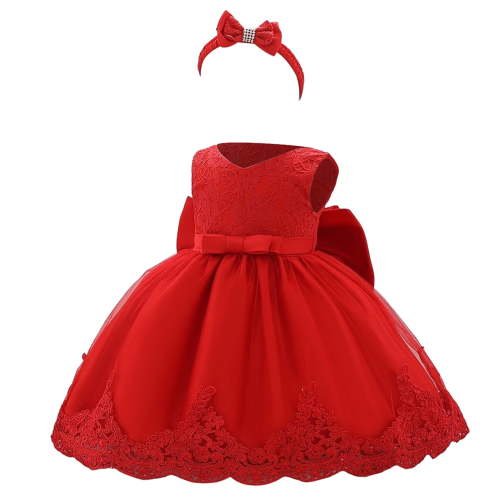 Baby Girls Pageant Baptism Lace Dress Bowknot Flower Dresses Wedding Christening Tutu Gown First Birthday Outfits Girl Leisure Dailywear 12-18 Months