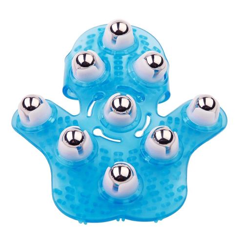 Handheld Massage Ball for Muscle Back Neck Joint Foot Shoulder Leg Pain Relief - Palm Shaped Massage Tool with Roller Balls, Portable Design, Blue