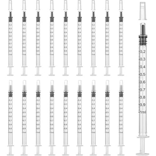 50 Pack 1ml Plastic Syringe Individual Wrap with Cap(No Needle)