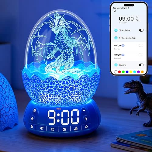Dinosaur Egg Clock Velociraptor Night Light, APP Control