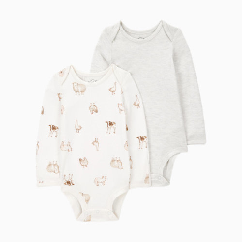 Carter's 2-Pack Long-Sleeve PurelySoft Bodysuits - Ivory/Heather, 0-3 M
