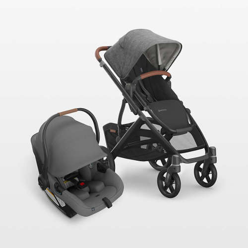 UPPAbaby Vista V3 Greyson Charcoal Melange Foldable Convertible Baby Stroller + Aria V2 Infant Car Seat Travel System