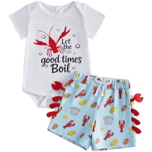 Newborn Baby Boy Summer Outfit Short Sleeve Crawfish Print T-Shirt + Shorts Set 2Pcs Infant boys Clothing Set