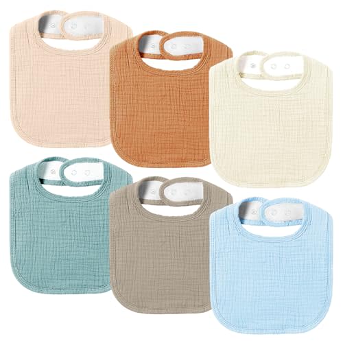 AMAWMW Muslin Baby Bibs for Unisex Boys Girls 6Pack Baby Bandana Drool Bibs Adjustable Newborn Bib for Drooling & Teething