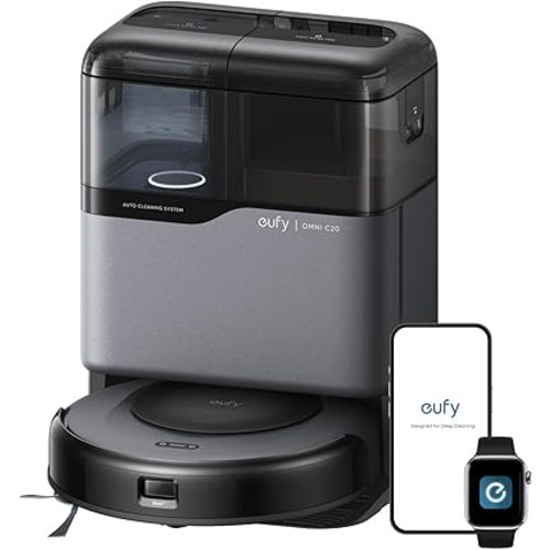 eufy Omni C20 Robot Vacuum and Mop Combo for Hardwood and Carpet, 60 Days Self Emptying, Auto Mop Washing and Drying, 3.35" Ultra Slim, Anti-Tangle for Pet Hair, Liftable Mop, Powerful Suction