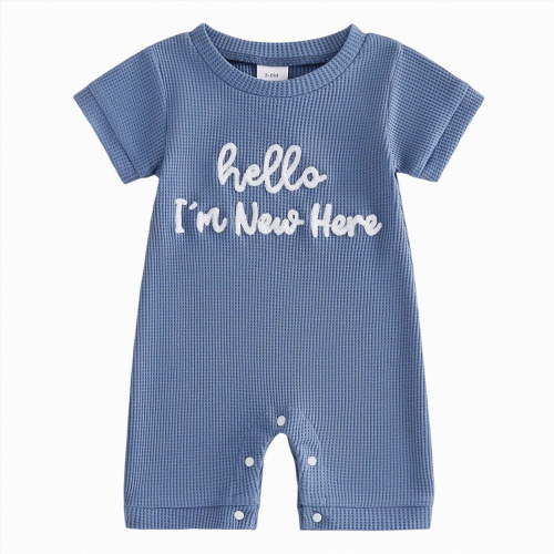 Sopiago Newborn Baby Boy Summer Outfit Romper Letter Embroidery Short Sleeve Jumpsuit Bodysuit Cute Infant Waffle Clothes Baby Boy Clothes Blue,Newborn