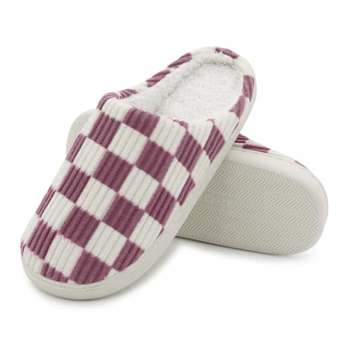 Jogyew Women House Fuzzy Slippers - Plaid Scuff Checkered Slip-on Memory Foam Indoor Outdoor Comfortable Soft Slides