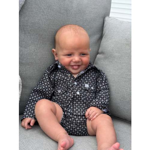 Black & White Pearl Snap Onesie