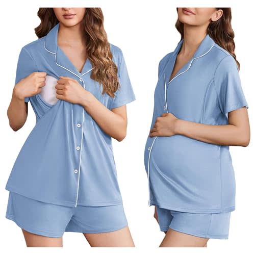 Ekouaer Maternity Sets Postpartum Nursing Pajamas for Women Summer Outfits | Postpartum Pajamas, Short Sleeve Comfort, Easy Nursing Access, Hospital Recovery, Nighttime Feeding, Home Lounging