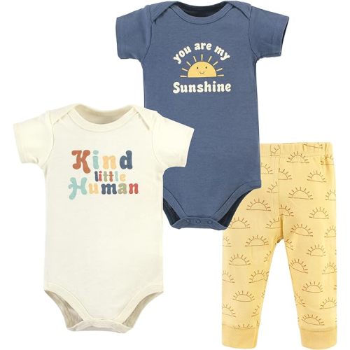 Hudson Baby Unisex Baby Cotton Bodysuit and Pant Set, Kind Human Short Sleeve, 3-6 Months