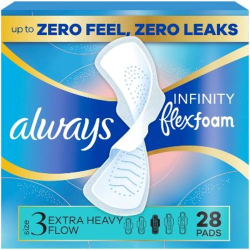 Always Infinity FlexFoam Pads for Women - Extra Heavy Absorbency - Unscented - Size 3 - 28ct