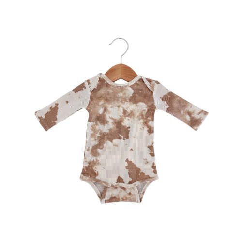 Organic Waffle Long Sleeve Bodysuit, Almond Tie Dye