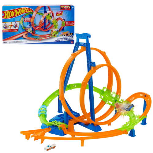 Hot Wheels Track Set with 5 Crash Zones, Motorized Booster, for Kids 5 Years & up