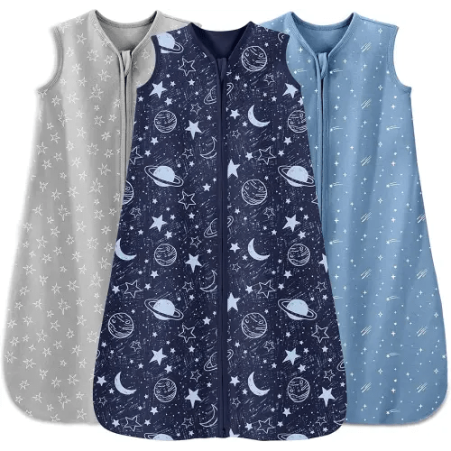 Baby Sleep Sack 6-12 Months 3 Pack 100% Cotton Lightweight 0.5 TOG Wearable Blanket Baby Sleep Bag with 2-Way Zipper for Newborn Infant Blue